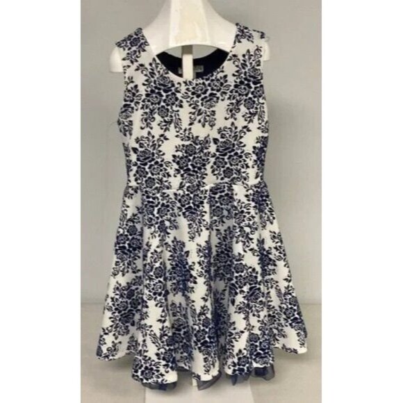 Knit Works Girls Formal Dress Navy Blue Floral Pattern Sleeveless Size 14 - Picture 1 of 9